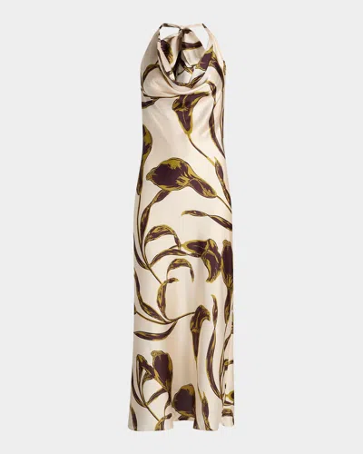 Misa Ida Floral Satin Midi Dress In Multi