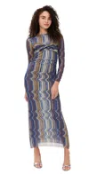 Misa Idris Printed Mesh Maxi Dress In La Banda (blue) Mesh