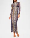 Misa Idris Printed Mesh Maxi Dress In La Banda Blue Mesh