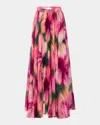 Misa Ilona Pleated Chiffon Maxi Skirt In Blurred Hibiscus Chf