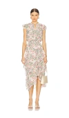 Misa Ilysa Asymmetric Chiffon Midi Dress In Spring Ditsy