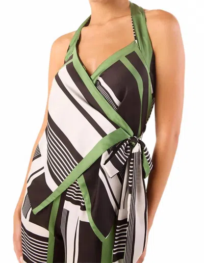 Misa Ione Halter Wrap Top In Geo Stripe Green In Multi