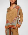 Misa Isme Scarf-print Long-sleeve Button-front Top In Positano Scarf