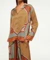 Misa Isme Scarf-print Long-sleeve Button-front Top In Multi