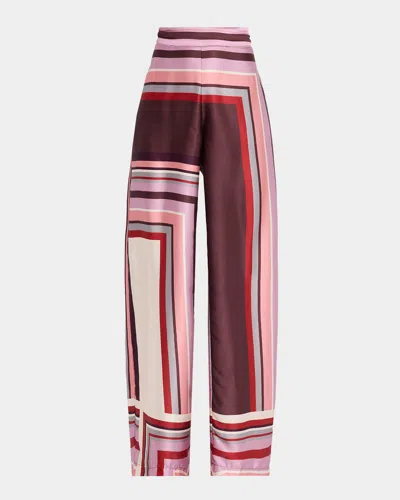 Misa Izzie Geo Stripe Wide-leg Pants In Brown