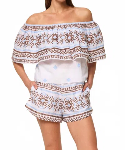 Misa Jasmin Top In Embroidered Cotton In White