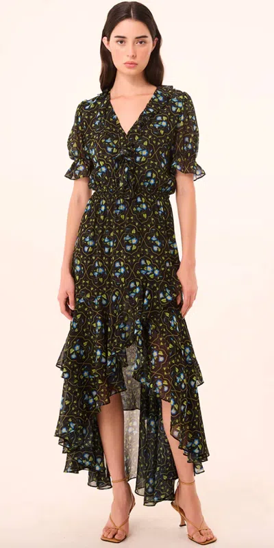 Misa Jodie High-low Hem Dress In Morning Glory Lattice In Multi
