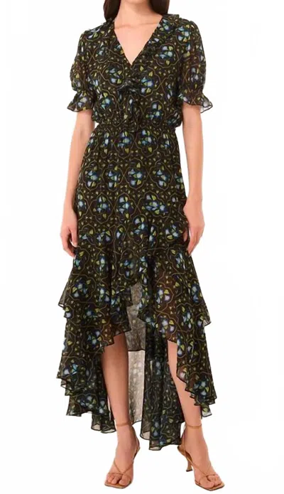 Misa Jodie High-low Hem Midi Dress In Morning Glory Lattice In Multi