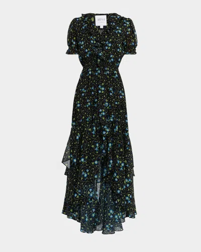 Misa Jodie Morning Glory Lattice High-low Maxi Dress In Multi