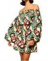 Misa Jordana Mini Dress In Prismatic Tile Coral Cotton In Green