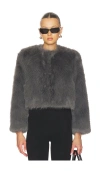 Misa Jordyn Cropped Faux Fur Jacket In Gray