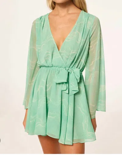 Misa Kaia Dress In Seafoam Linear Wave In Green