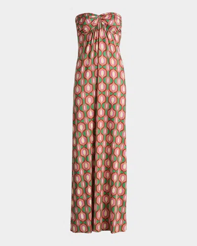 Misa Karine Geometric Strapless Maxi Dress In Brown