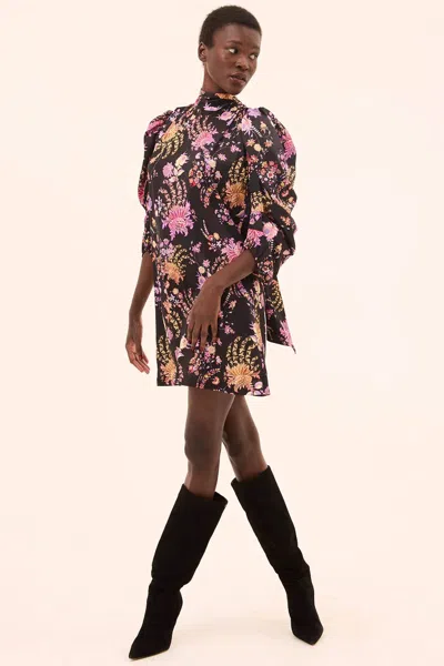 Misa Kelly Mini Dress In Dusted Flora Cluster In Black