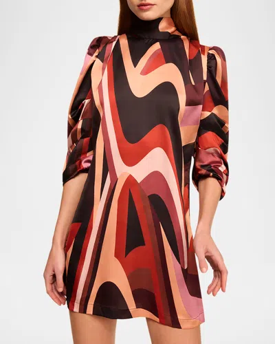 Misa Kelly Tie-neck Striped Satin Mini Dress In Multi
