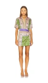Misa Kezia Wrap Mini Dress In Green,beige