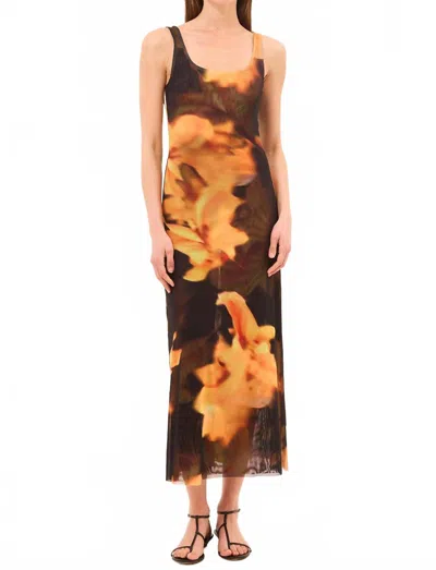 Misa Khloe Midi Dress In Yellow Flora In Multi