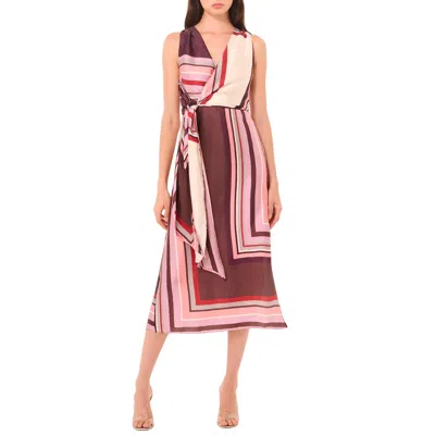 Misa Kina Sleeveless Wrap Dress In Chocolate Geo Stripe In Pink