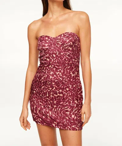 Misa Kinsley Strapless Mini Dress In Fauna Abstract In Red