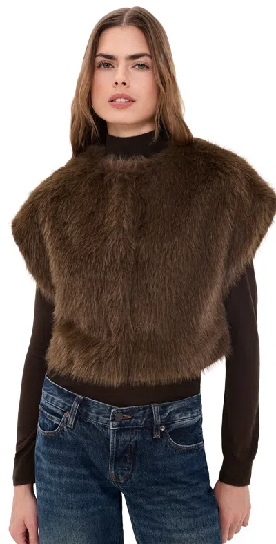 Misa Kira Faux Fur Vest Dark Brown