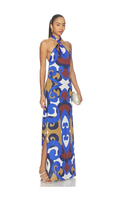 Misa Kristen Halter Maxi Dress In Blue