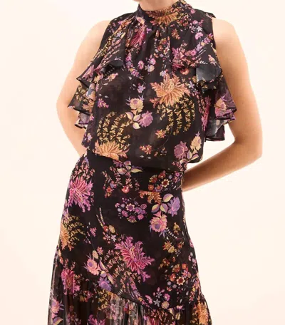 Misa Kyra Sleeveless Mock Neck Top In Dusted Cluster Chiffon In Multi