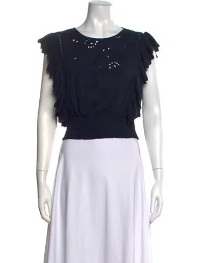Pre-owned Misa Lace Pattern Crew Neck Crop Top In Black