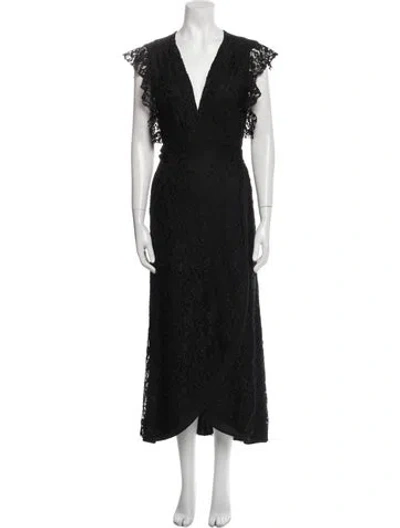 Pre-owned Misa Lace Pattern Long Dress In Blue