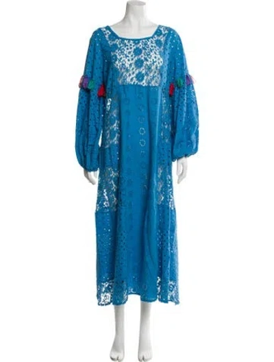 Pre-owned Misa Lace Pattern Long Dress In Blue