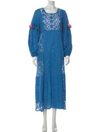 Pre-owned Misa Lace Pattern Long Dress In Blue