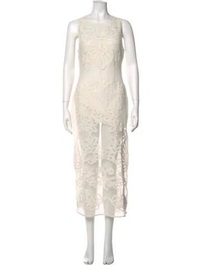 Pre-owned Misa Lace Pattern Long Dress In Neutral