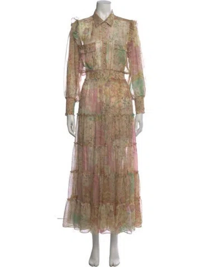 Pre-owned Misa Lace Pattern Long Dress In Neutral