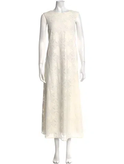 Pre-owned Misa Lace Pattern Long Dress In Neutrals/white