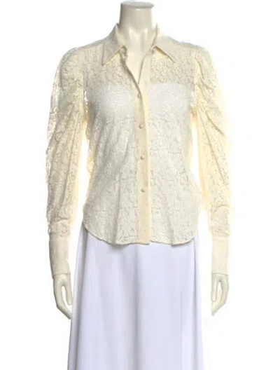 Pre-owned Misa Lace Pattern Long Sleeve Button-up Top In Neutral