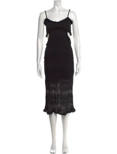 Pre-owned Misa Lace Pattern Midi Length Dress In Black