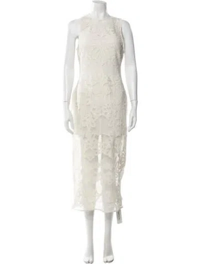 Pre-owned Misa Lace Pattern Midi Length Dress In Neutral