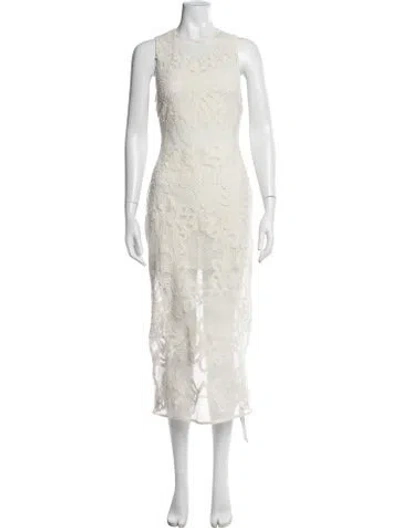 Pre-owned Misa Lace Pattern Midi Length Dress In Neutrals