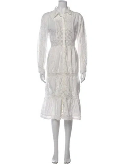 Pre-owned Misa Lace Pattern Midi Length Dress In White
