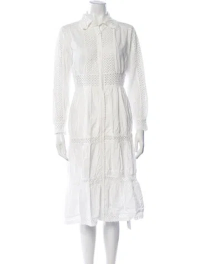Pre-owned Misa Lace Pattern Midi Length Dress In White