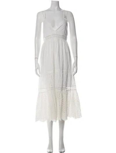 Pre-owned Misa Lace Pattern Midi Length Dress In White