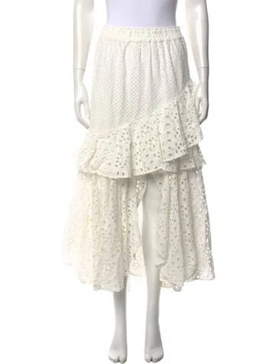 Pre-owned Misa Lace Pattern Midi Length Skirt In White