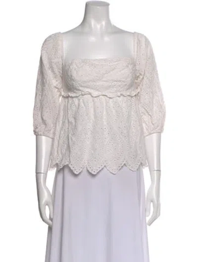 Pre-owned Misa Lace Pattern Square Neckline Blouse In White