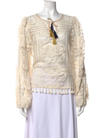 Pre-owned Misa Lace Pattern Tie Neck Blouse In Neutrals