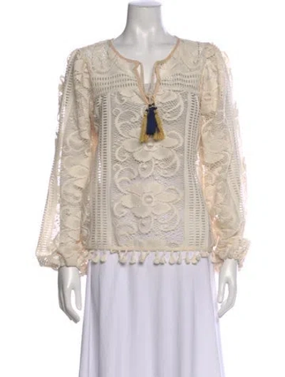 Pre-owned Misa Lace Pattern V-neck Blouse In Neutral
