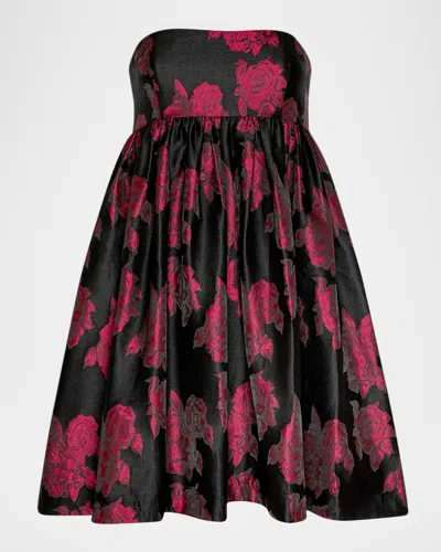 Misa Lamar Floral Jacquard Mini Dress In Black