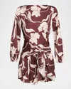 Misa Larissa Floral Satin Mini Dress In Brown