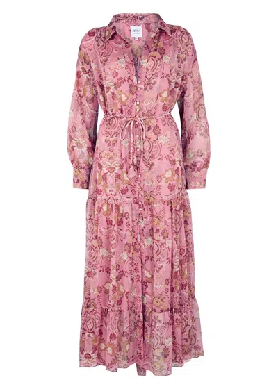 Misa Leigh Pink Floral-print Chiffon Dress In Rose