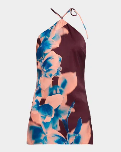 Misa Lenny Floral Satin Mini Dress In Cerulean O