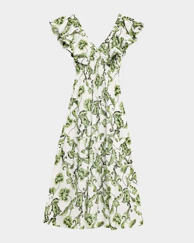 Misa Leona Ruffle Midi Dress In Multi