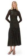 Misa Leylani Dress Golden Polka Dot Mesh In Black